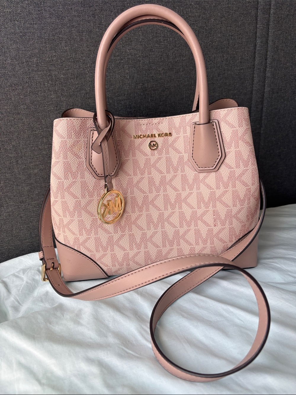 Michael Kors Blush Pink Logo Satchel with Gold Charm
